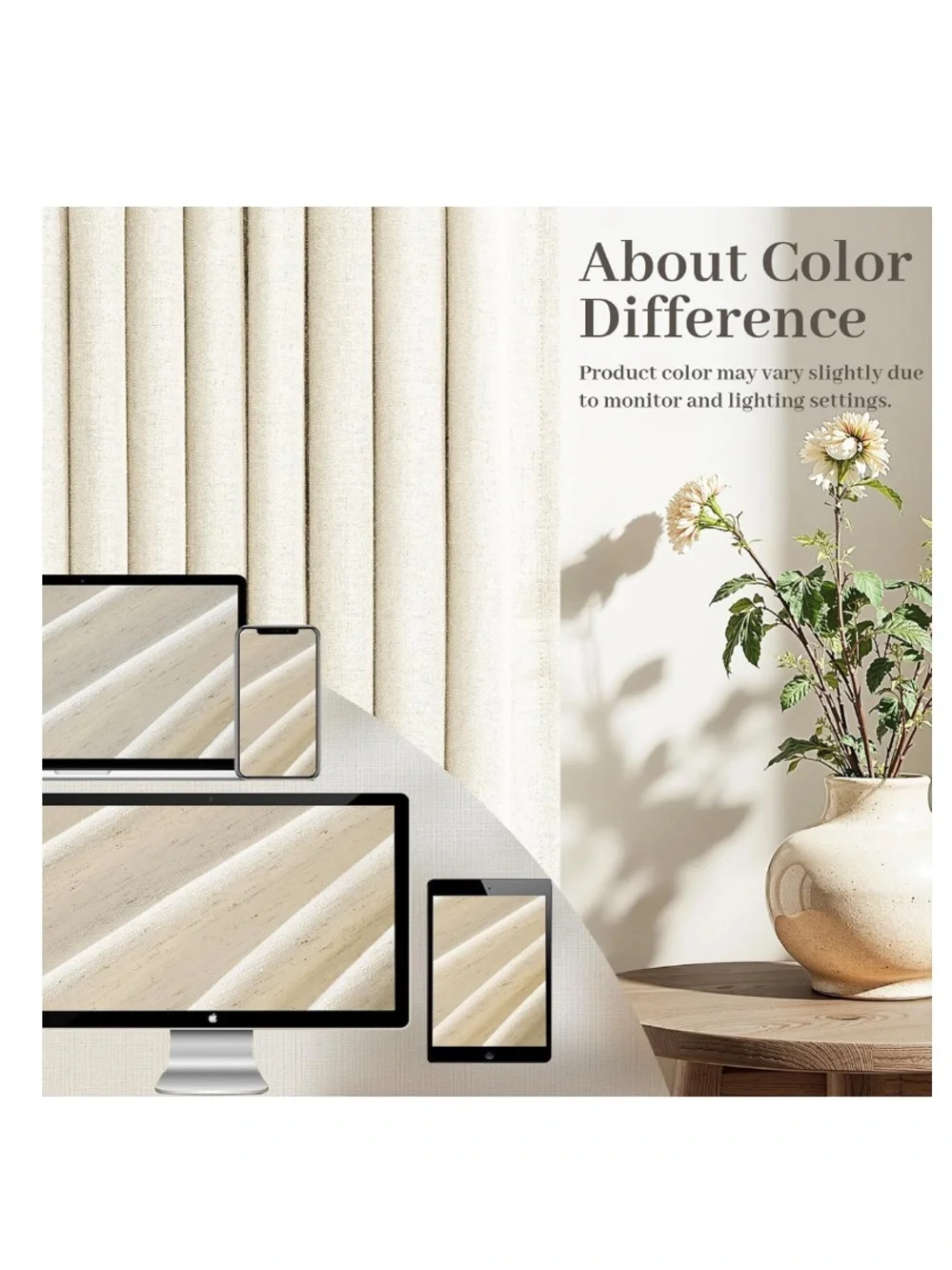 Pinch Pleated Linen Curtains with Hooks & Rings 84” SEMI-SHEER (2-Panels) CREAM